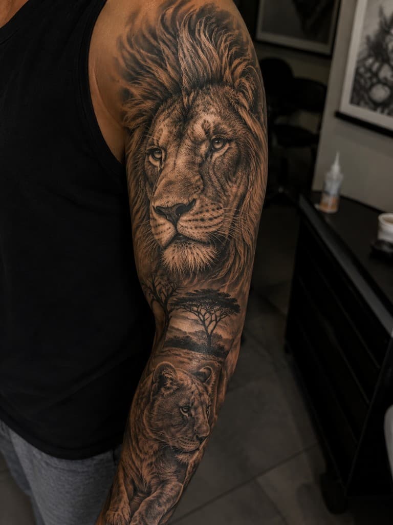 Aslan realizm kol dövmesi